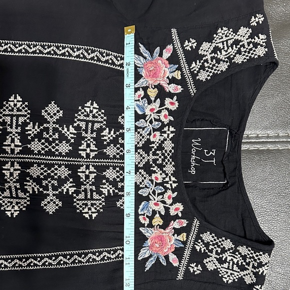 Johnny Was 3J Workshop Embroidered🌸Yoke Dress – Black Floral Boho | Size S - Picture 10 of 10